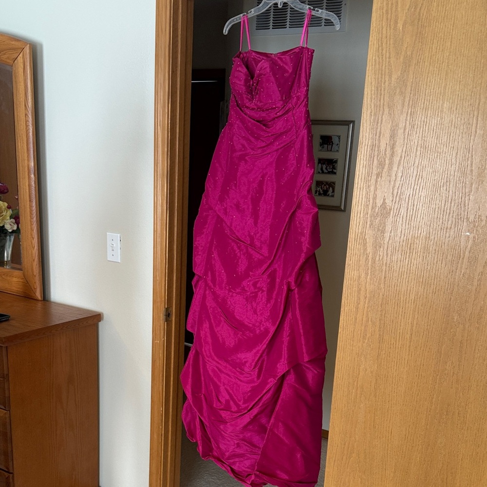 Hot Pink Strapless Prom Dress Size M Beaded Y2K Formal Gown